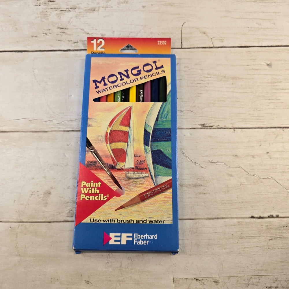 Vintage Eberhard Faber Mongol Watercolor Pencils 12 Count Set 23502 Art Supplies